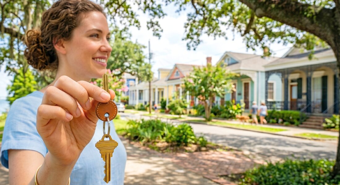 Colorful historic homes and tree-lined streets in New Orleans neighborhoods