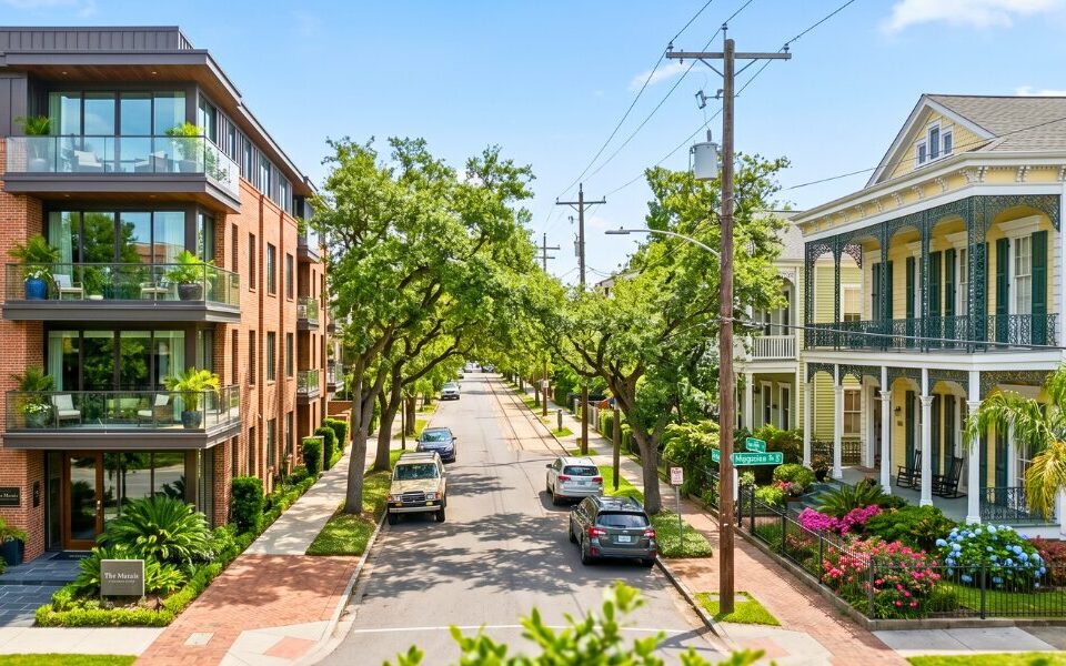 Modern New Orleans condo and traditional house exterior comparison